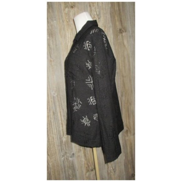 CHICOS Size 2 US Sz L 12 Womens Top Button Down Shirt Black Sheer Print Festival - Picture 4 of 12
